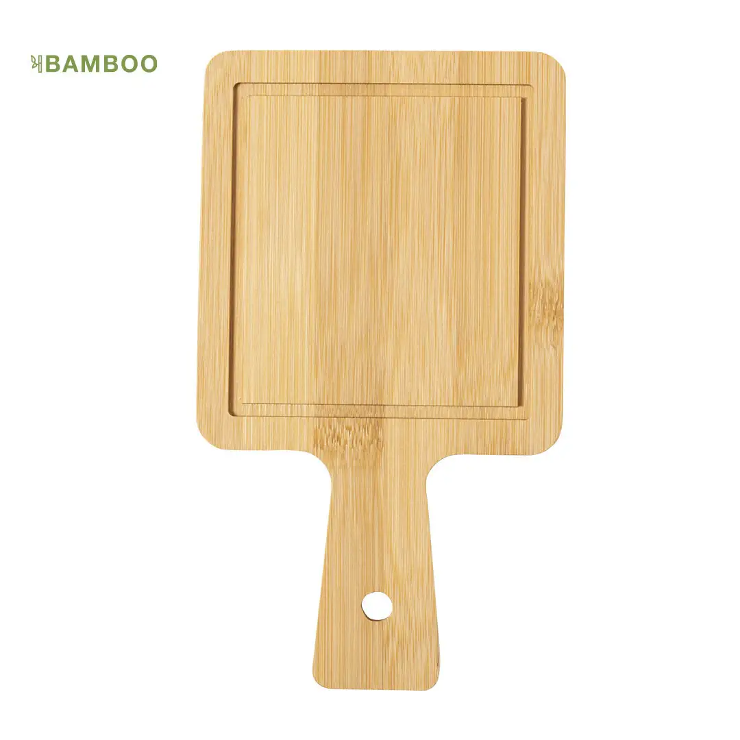 Grande tagliere in bamboo BAMBOO SHARP (marrone, bambù / acciaio inox /  plastica, 1318g) come gadget personalizzati su