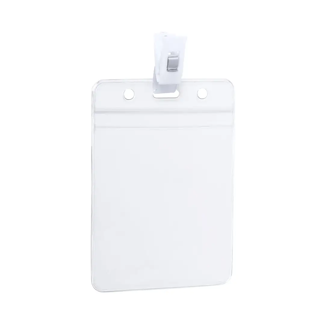 Porta Badge in PVC con Clip di Fissaggio Bianco Disponibile in Orizzontale e Verticale Personalizzatoponibile in versione orizzontale e verticale.