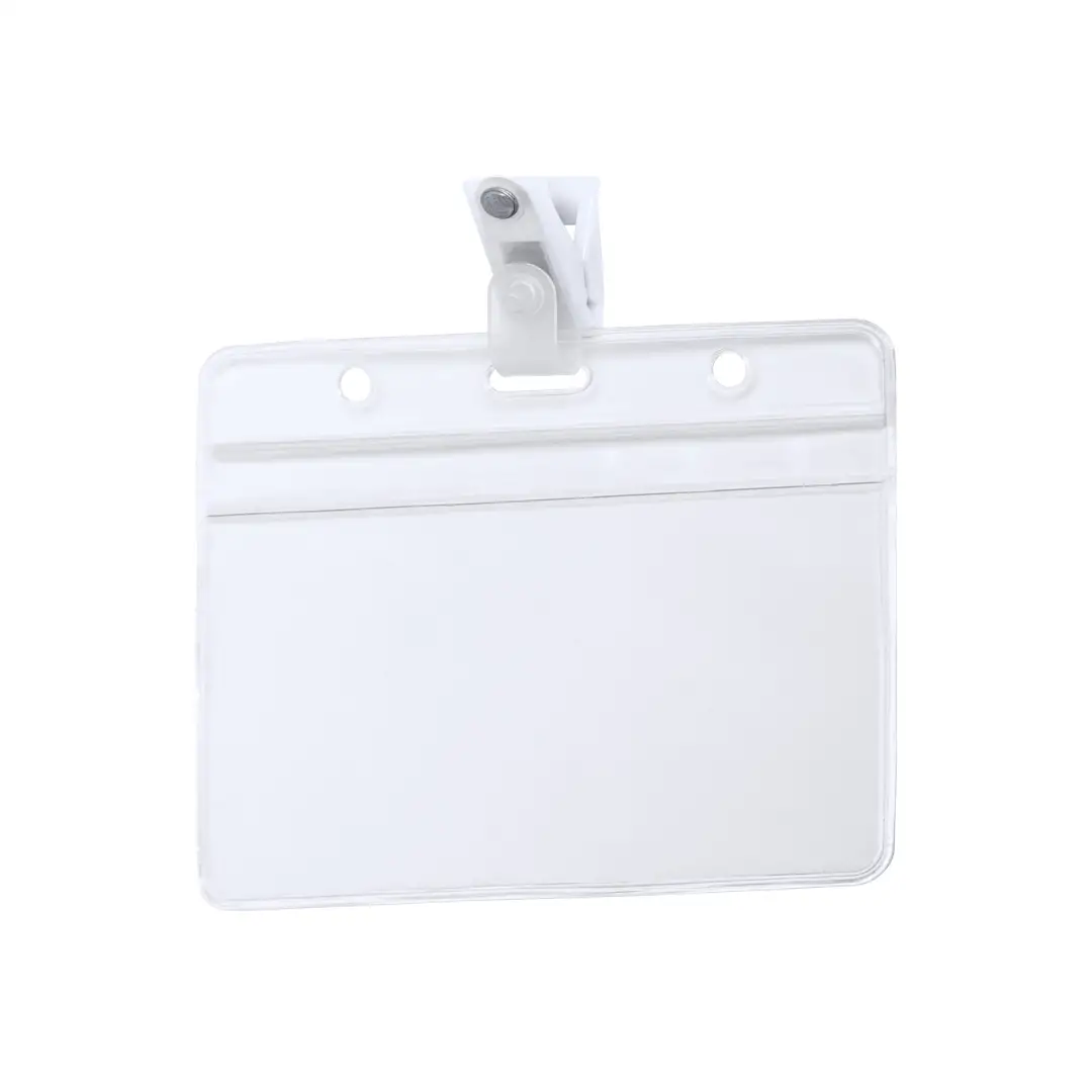 Porta Badge in PVC con Clip di Fissaggio Bianco Disponibile in Orizzontale e Verticale Personalizzatoponibile in versione orizzontale e verticale.