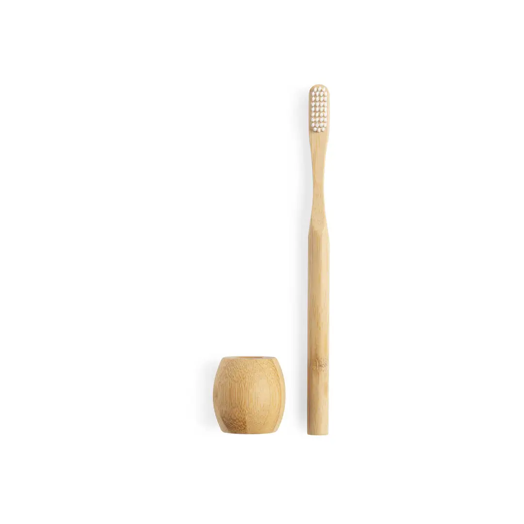 Set Spazzolino da Denti e Supporto in Bambù Personalizzato Ideale come Gadget Centri Dentistici o per Alberghi