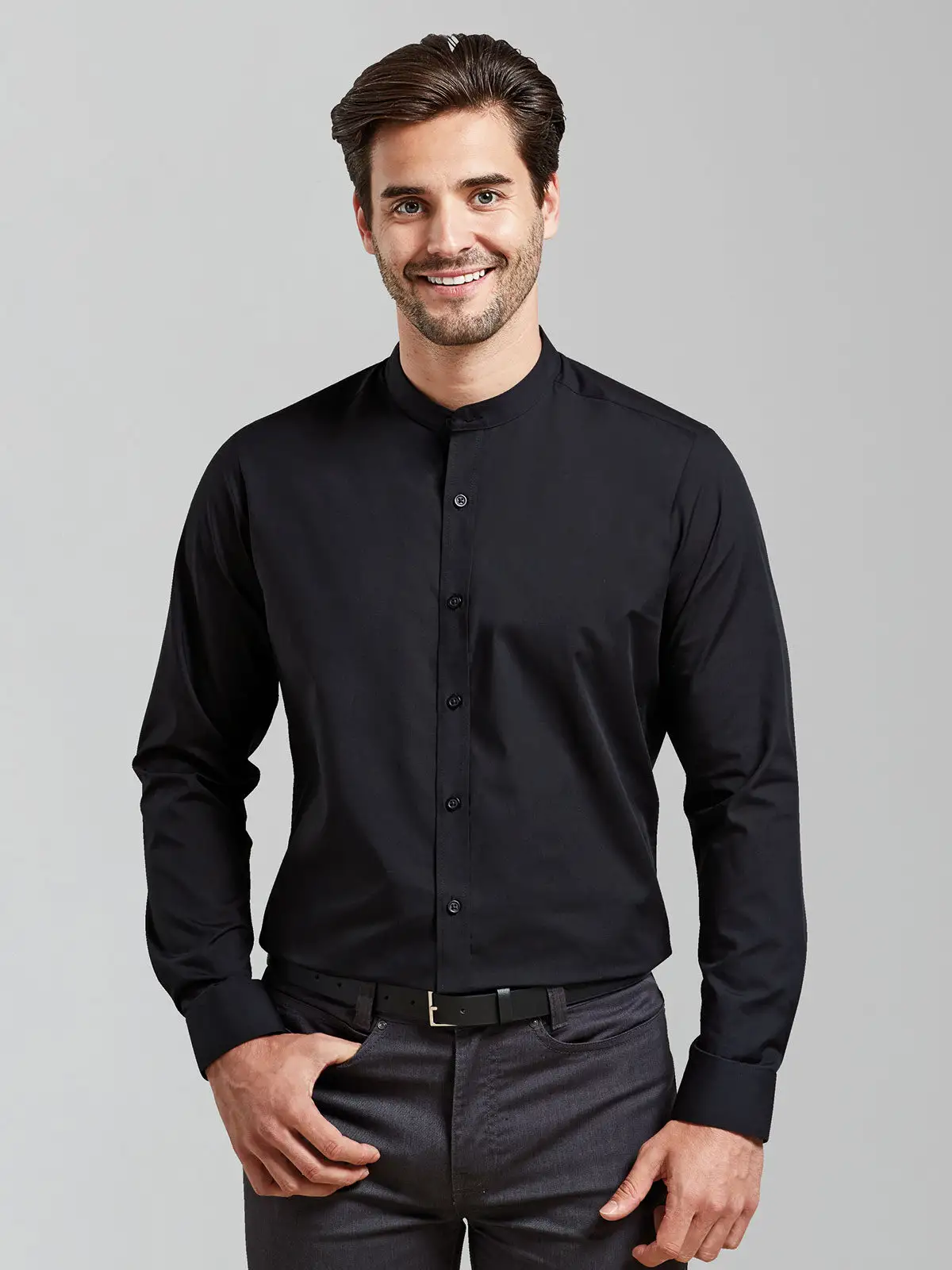 Camicia Banded Collar 'Grandad' Long Sleeve Shirt