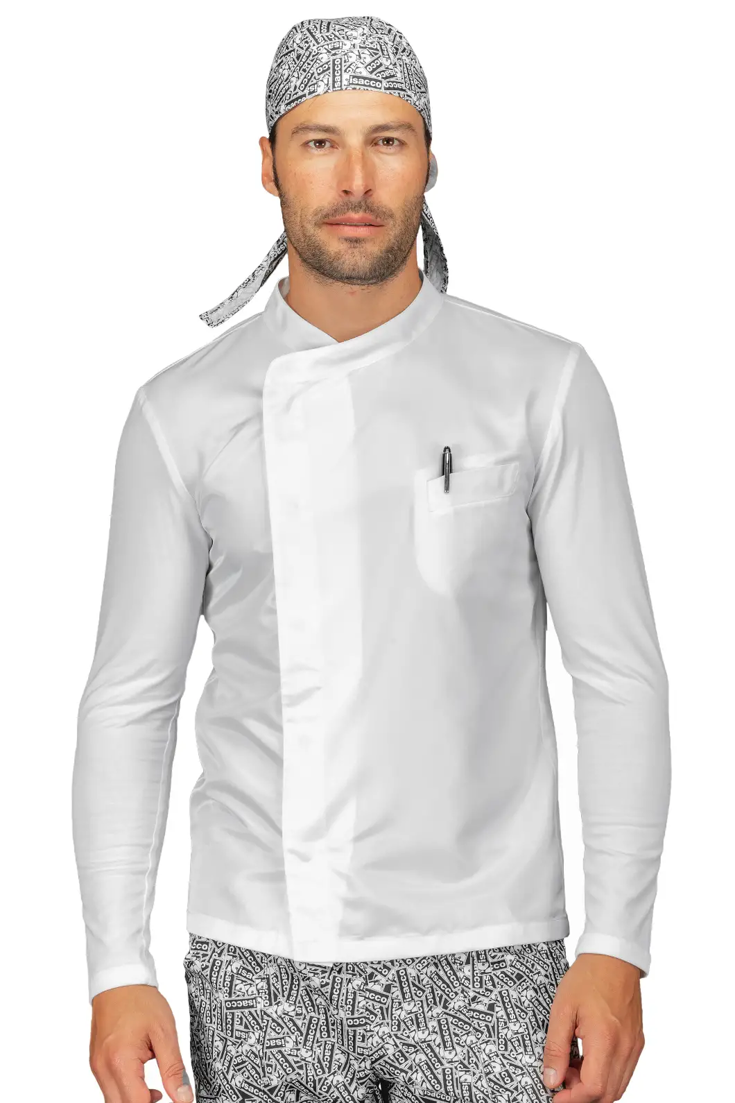 Camicia ISACCO Uomo da Cucina in Poliestere e Jersey Bianca Personalizzata