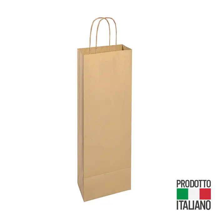 Shopper Carta Avana Riciclata Maniglia Ritorta Portabottiglie 14x8,5x39,5 Personalizzata