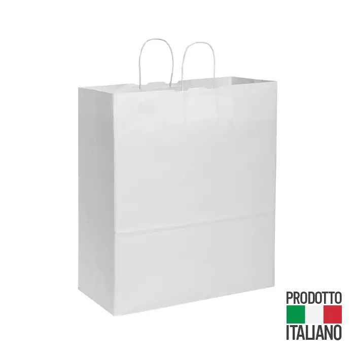 Shopper Carta Kraft Bianca Manici Ritorti Classica 36x41x12 Personalizzata